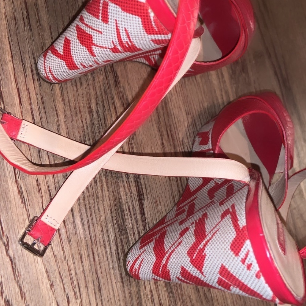 Longchamp wedges red designer printed size 7.5 boho luxury spring resort classic - Picture 5 of 5